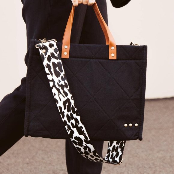 Quilted Black Cotton Tote with Strap - Picture 1 of 9